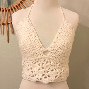 Handmade Crochet Halter Top (White)